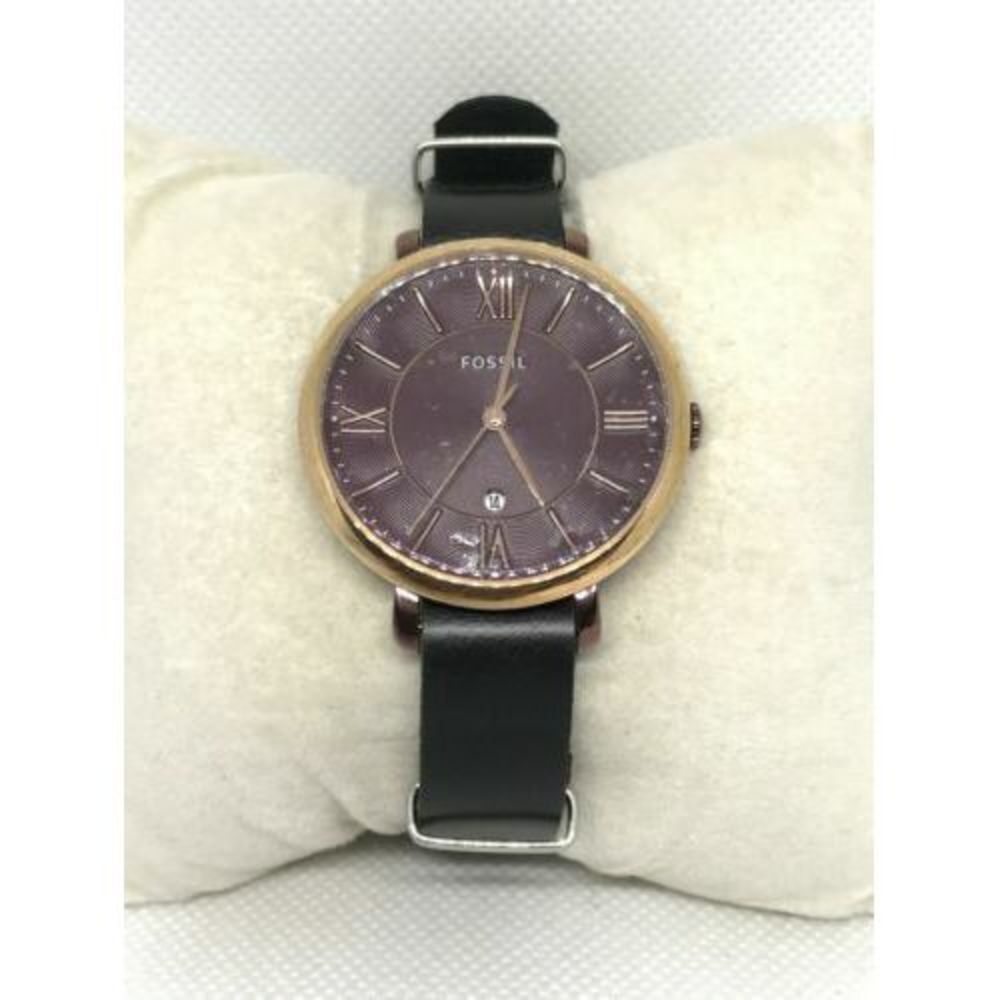 Fossil ES4099 Jacqueline Womens Black Leather Analog Wine Dial Quartz Watch Ff22